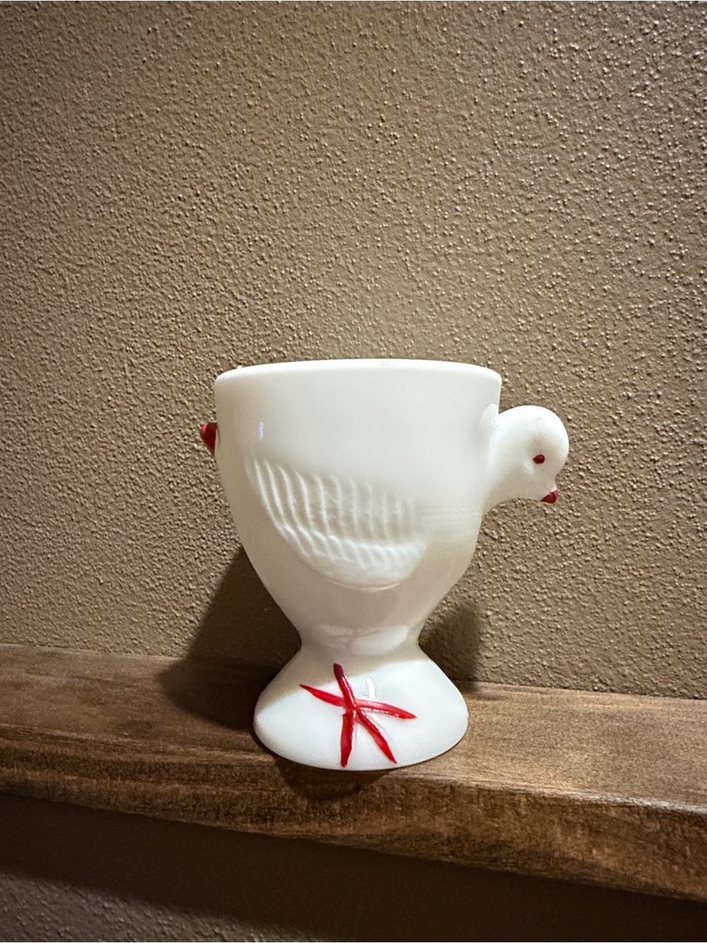 Vintage 1950s Hand Painted Milk Glass Chicken Egg Cup Cottage Country Decor